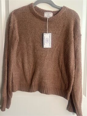 Absolutely Cozy Textured Brown Crewneck Sweater